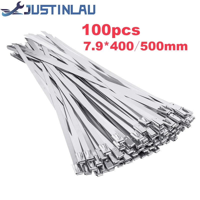 100pcs Width 7.9mm Stainless Steel Zip Tie Exhaust Wrap Coated Locking Cable Ties Multipurpose