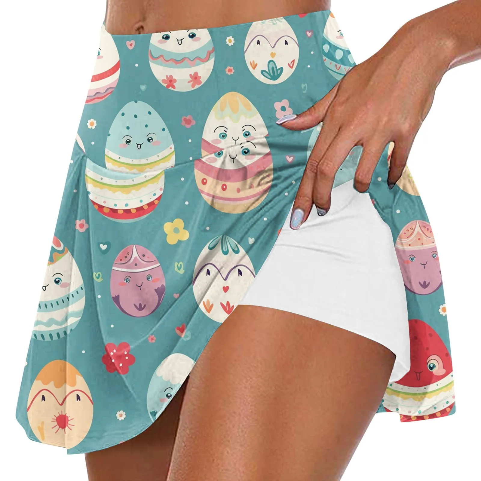 

Women'S Fashion Easter Printed Casual Sports Fitness Running Yoga Tennis Skirt Pleated Short Skirt Shorts Half Skirt Elegant