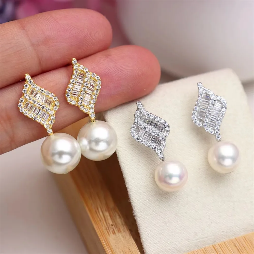 

DIY Pearl Earnail Accessories S925 Sterling Silver Jewelry Gold Earnail Empty Fit 10-14mm Beads