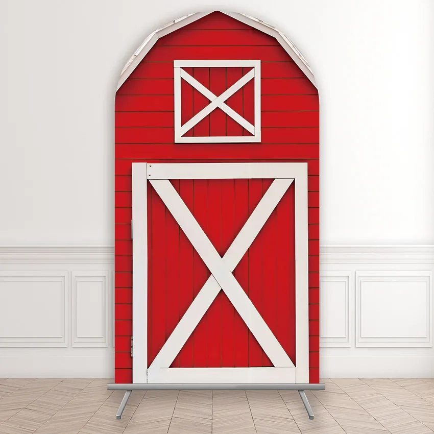 

Mehofond Custom Red Barn Farm Door Kids Birthday Party Covers Arch Background Baby Shower Party Decor Backdrop Photo Doublesides