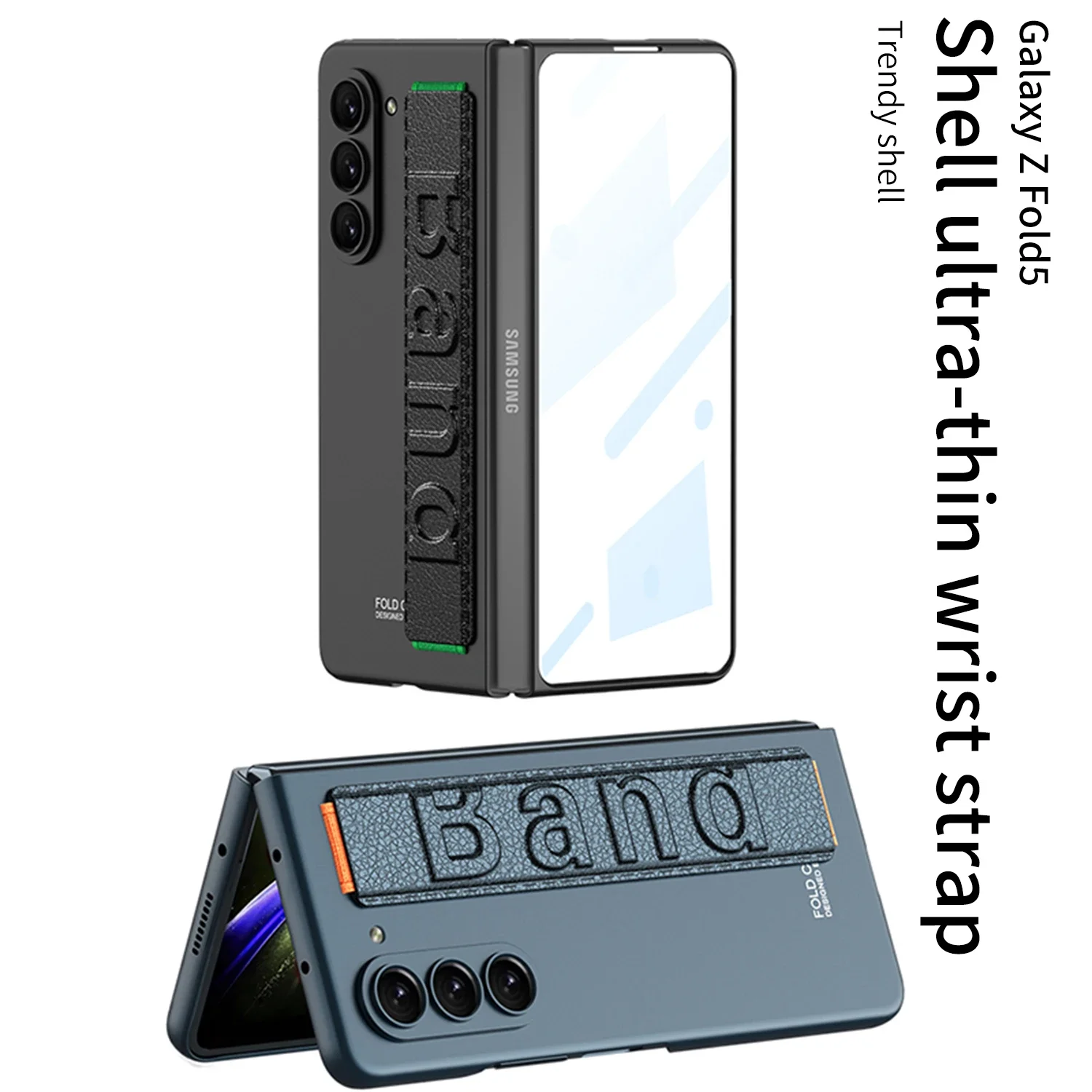 For Samsung Galaxy Z Fold 5 Case Ultra Thin Matte Wrist Strap With Tempered Film Folding All Inclusive Shockproof Hard Back Case