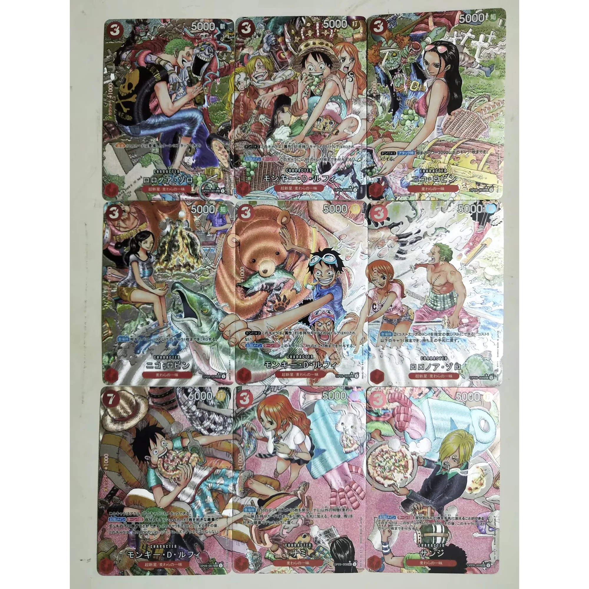9Pcs/set Diy Self Made One Piece Nami Robin Luffy Zoro Comic Series Texture Flash Card Classic Anime Collection Cards Gift Toy