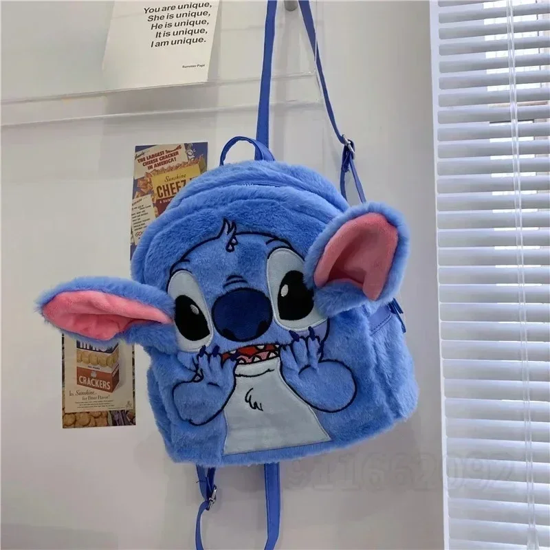 

Мини-рюкзак MINISO женский плюшевый, модный большой мультяшный школьный ранец с 3D рисунком, с диснеевским стичем