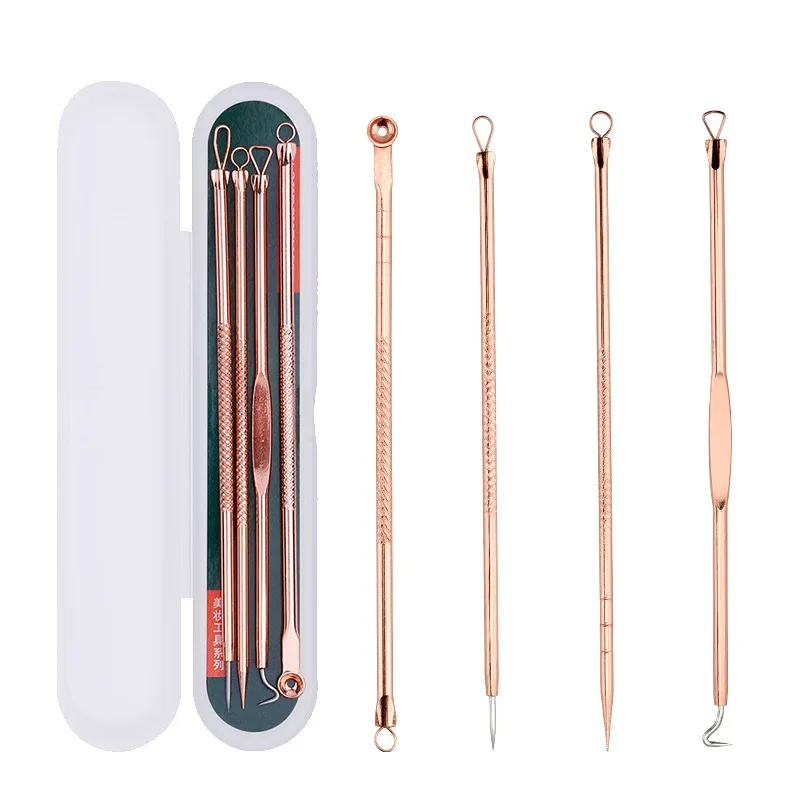 Blackhead Remover Acne Remover 4Pcs/Set Blackhead Comedone Acne Pimple Belmish Extractor Vacuum Blackhead Remover Tool Spoon Rose Gold For Face Skin Care Tool