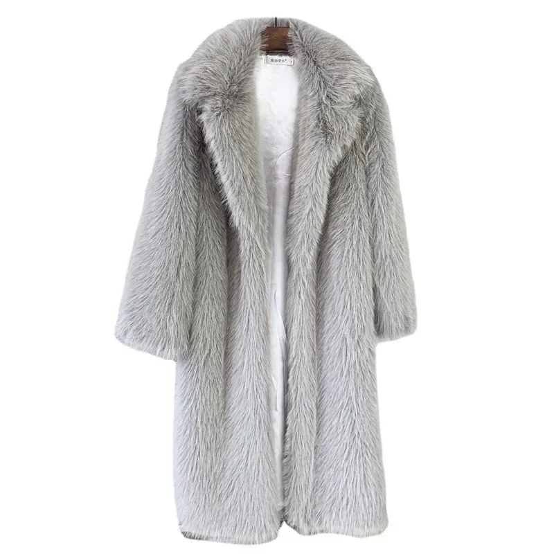 White Long Faux Fur Coat Women Autumn Winter Large Jacket Overcoat Turn Down Collar Pockets Thick Coat Warm Jackets Maxi Coats 5