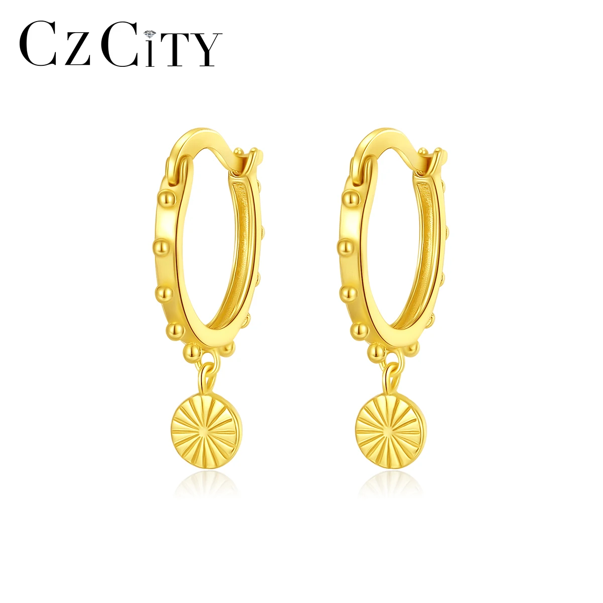 Orecchini a cerchio rotondi placcati in oro semplici a forma di sole in argento sterling di lusso con pendente a forma di sole per gioielli da sposa da donna_voghion.com