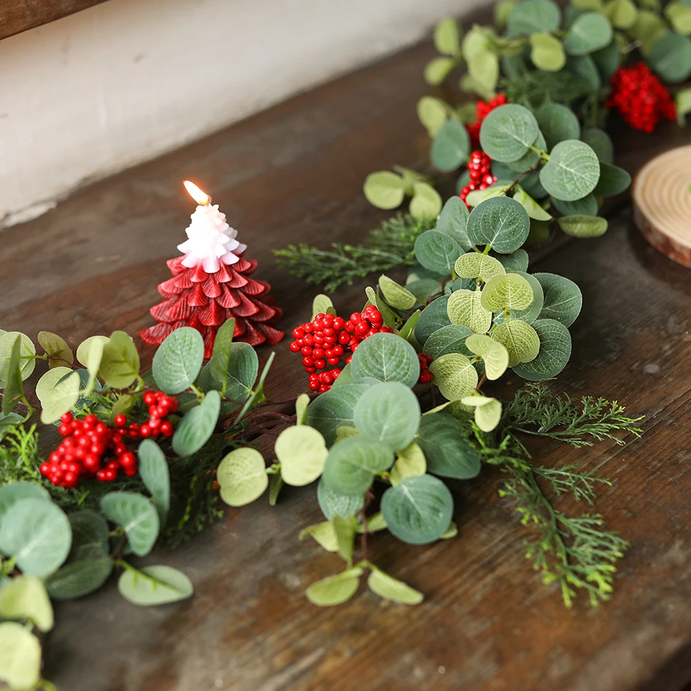 Artificial Red Berry Cypress Garland Christmas Xmas - Temu