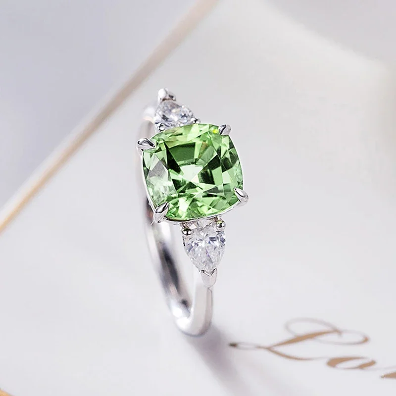 CAOSHI fashion wedding band light green cubic zirconia finger ring for women silver color jewelry for engagement ceremony party wedding rings