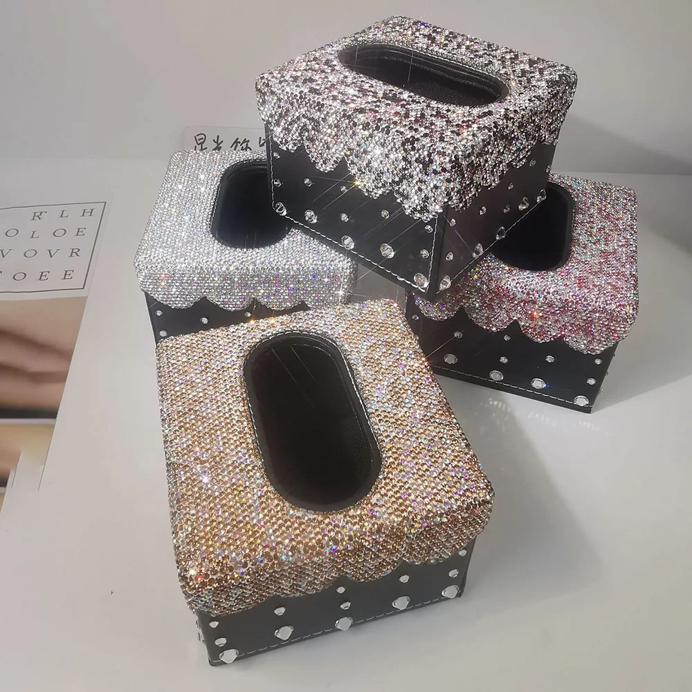 Sparkling Diamond Tissue Box Rectangle Paper Towel Holder Desktop Napkin Holder Storage Container Kitchen Bathroom Tissue Boxes 3