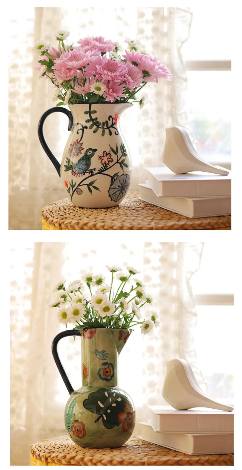 European Style Countryside Ceramic Hand-painted Art Vase Living Room Bedroom Tabletop Flower Arrangement Vases Home Decoration