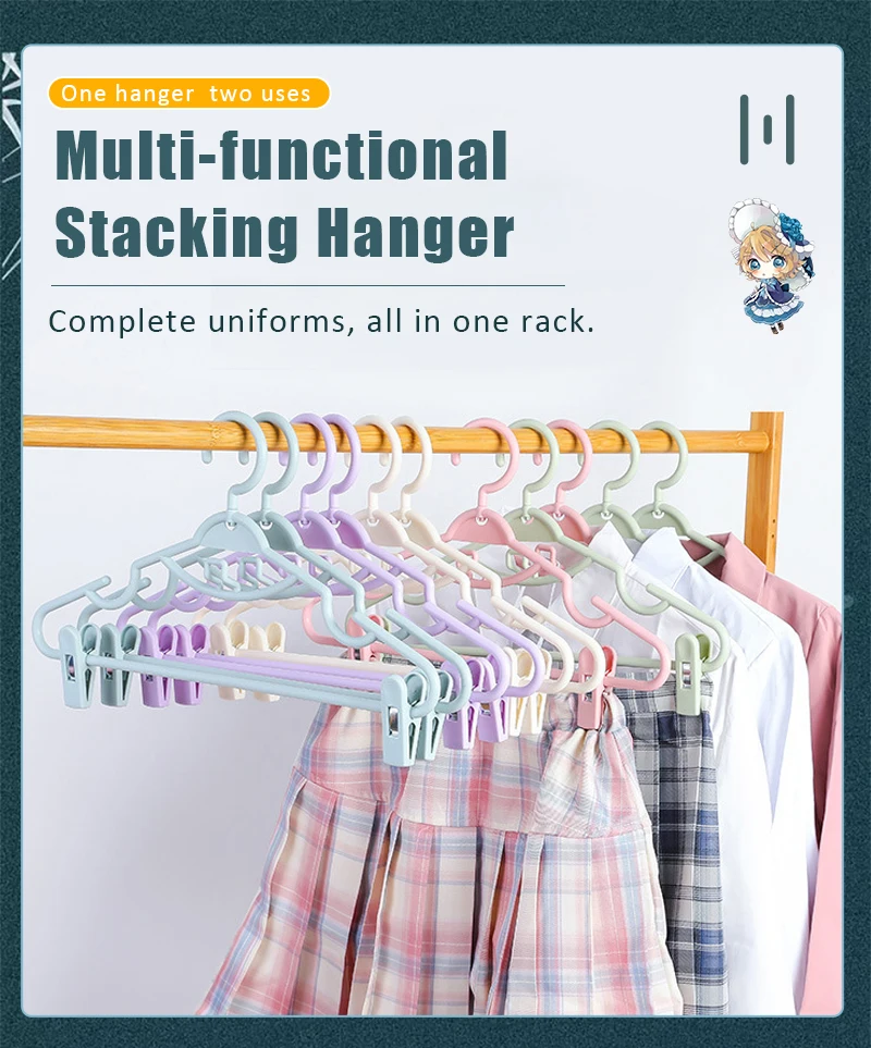 Description Picture 2 of item5/10PCS Multifunctional Clothes Hanger With Clip Set Of Hangers Space Saving Non-Slip Storage Women's Skirt Clothes Organizer