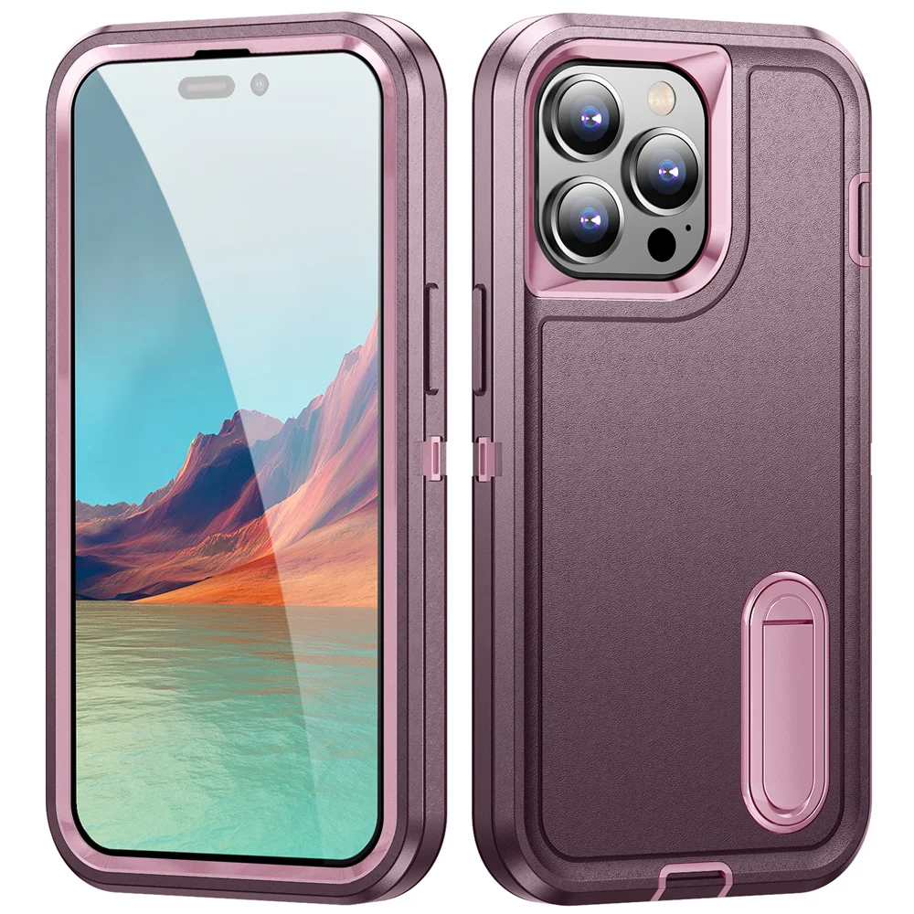 3-in-1 Hybrid Shockproof Phone Case with Invisible Stand