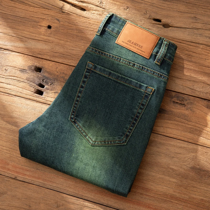 2025 New Men's Slim Jeans Green Colors Straight Casual Pencil Pants Men's Jeans Casual Straight Stretch Work Denim Trousers 2