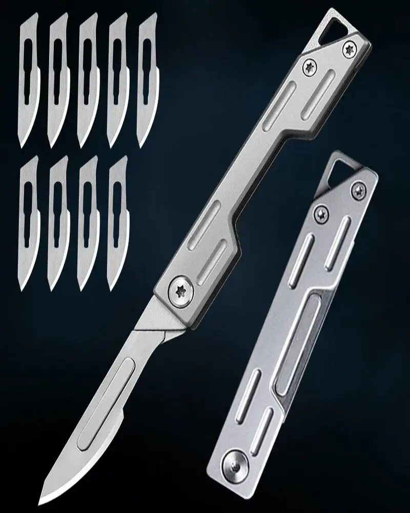 Description Picture 3 of item[Hot Sales] Folding Knife Stainless Steel Pocket Knife with 9 Disposable Blades, Sharp Hobby Knife Craft Knife Kit