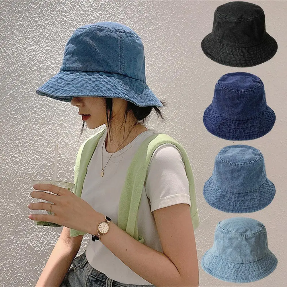 

Retro Washed Cowboy Bucket Hat Women Men Wide Brim Denim Sun Hat Summer Outdoor Foldable Beach Cap Fisherman Cap Bucket Hat