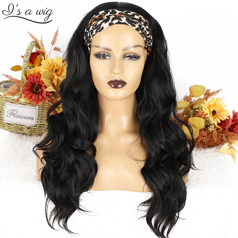

I's a wig Synthetic Headband Wig Long Wavy Black Wigs for Women Heat Resistant Glueless Daily Use Brown Red Hair