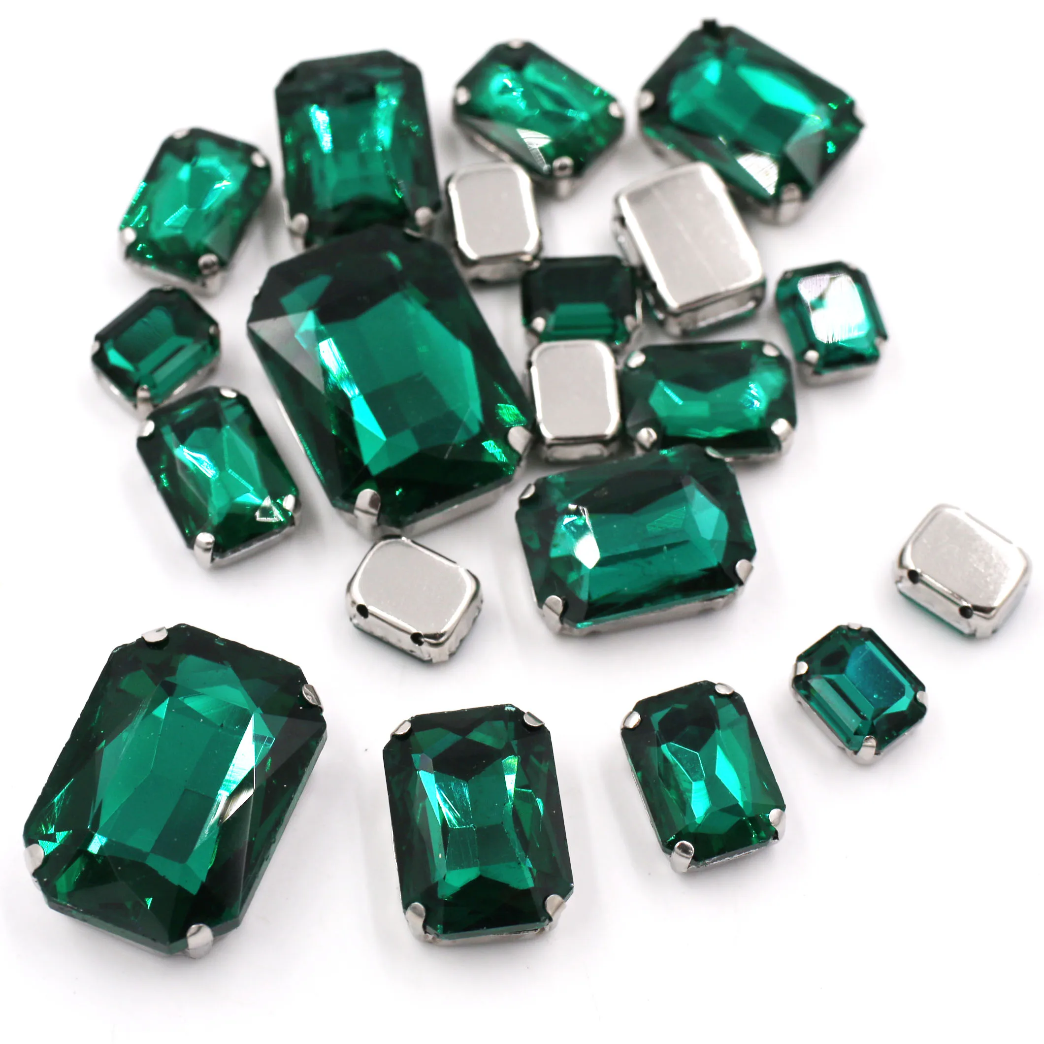 

BlingBling Peacock Green 20pcs/Bag Rectangle Shape Mixed Size Gem Crystal Glass Stone Sew On Rhinestone For DIY Jewelry Making