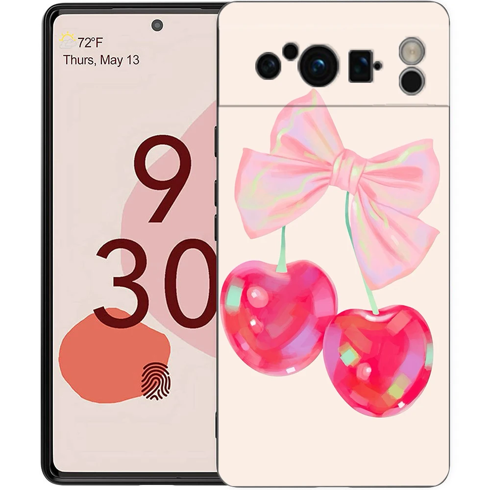 Charming Cherry Bow Soft Shockproof Black Phone Cover