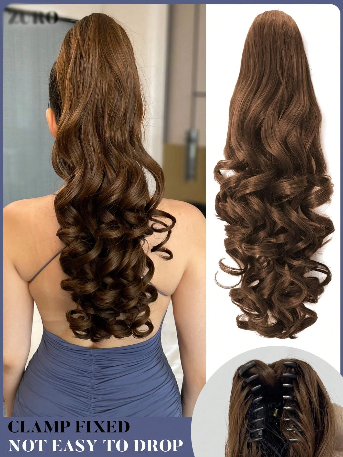 20 Inch Long Body Wave Ponytail hair Extension Synthetic Heat Resistant Claw Curly Wavy Ponytail Hairpieces Women brown