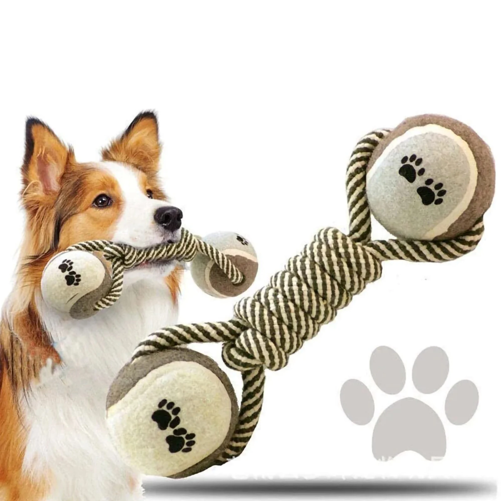 

Pet Dog Toys Interactive Tennis Toys Cotton Rope Dumbbell Chew Toy Durable and Bite Resistant Dog Ball for Medium and Large Dogs