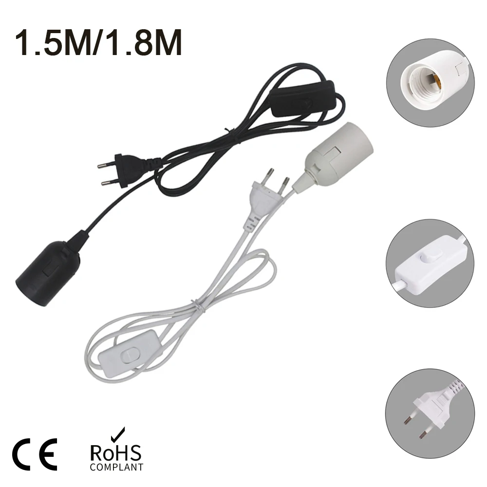 15m18mPowerCordCablesE26E27LampBaseHolderWithSwitchWire