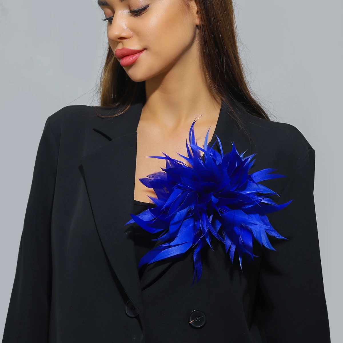 20CM French Style Handmade Multicolor Feather Flower Big Brooch for Women Luxury Exquisite Fashion Lapel Pin Party Cloth Jewelry