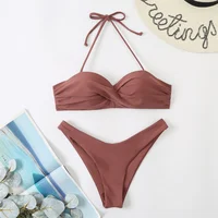 Sexy String Bandeau Swimsuit Bandage Bikini Wrinkles Pleated Push Up Swimwear Women Beach Outfits Bathing Suits Bikinis De Mujer