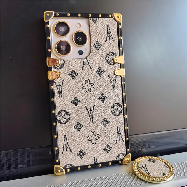 Luxury Geometric Pattern Cover Vintage Flower Square Leather Case for iphone  15 PRO MAX 14 PRO MAX 11 12 13 X XS XR 7 8 PLUS - AliExpress