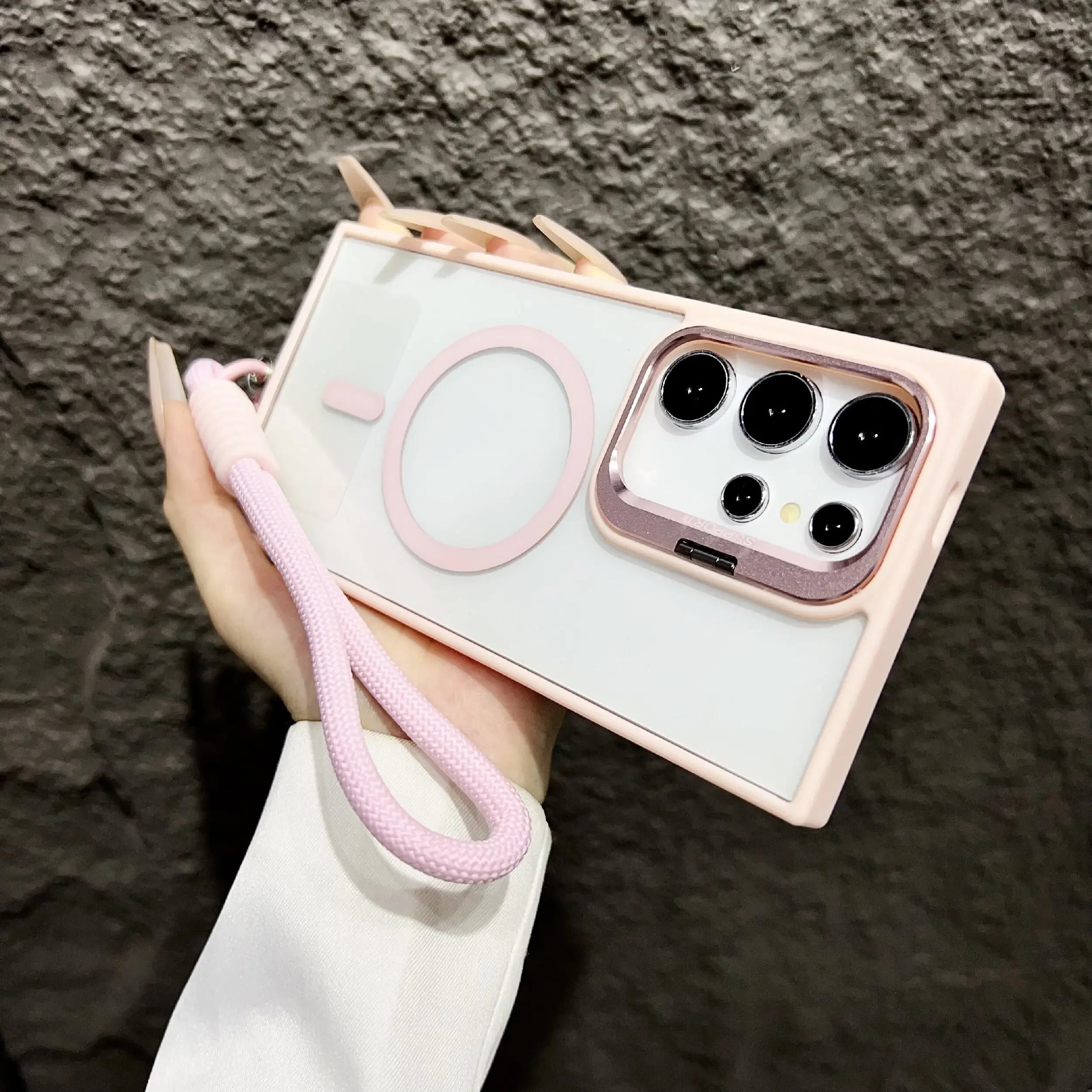 حامل مغناطيسي Magsafe مع حافظة شفافة بحبل لهاتف سا...