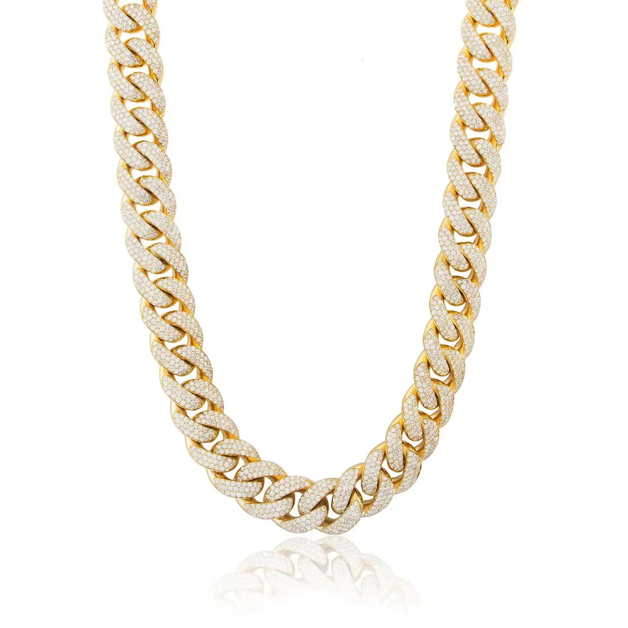 8 MM Real18 K Gold Plated Miami Cuban Link Chain Hip Hop Full Diamond  Necklace