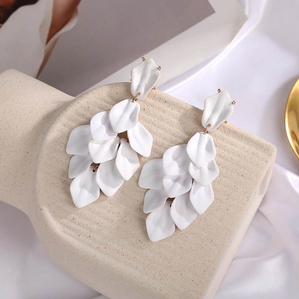 Petal Tassel Clip Earrings For Women
