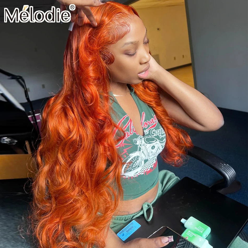 Melodie 40 Inches Ginger Water Wave 13X6 Lace Front Wig HD Lace 13x4 Glueless 350 Colored Wigs Human Hair Body Wave 250 Density