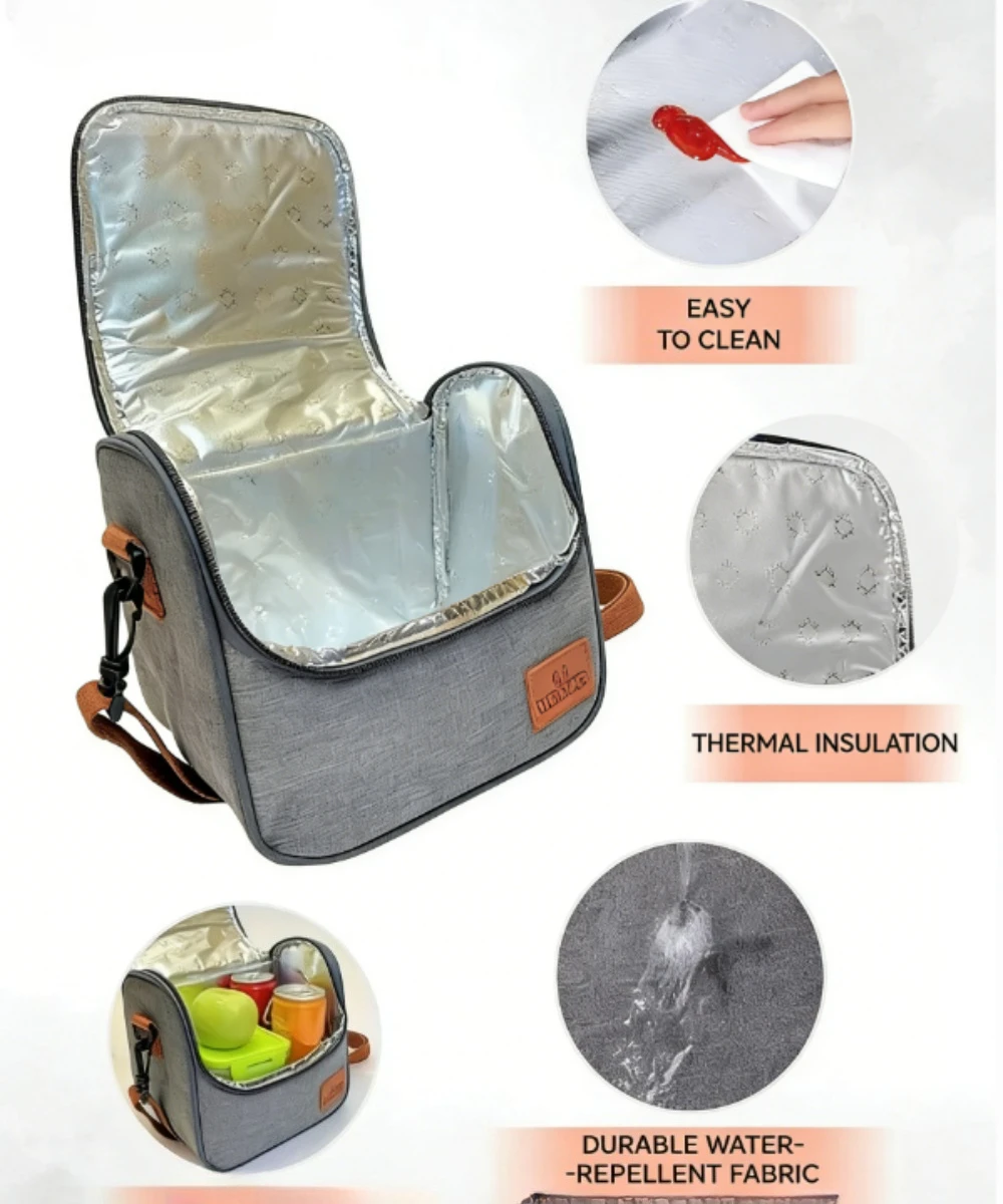 Insulated Reusable Thermal Cooler Tote with Shoulder Strap - Leakproof Lunch Bag