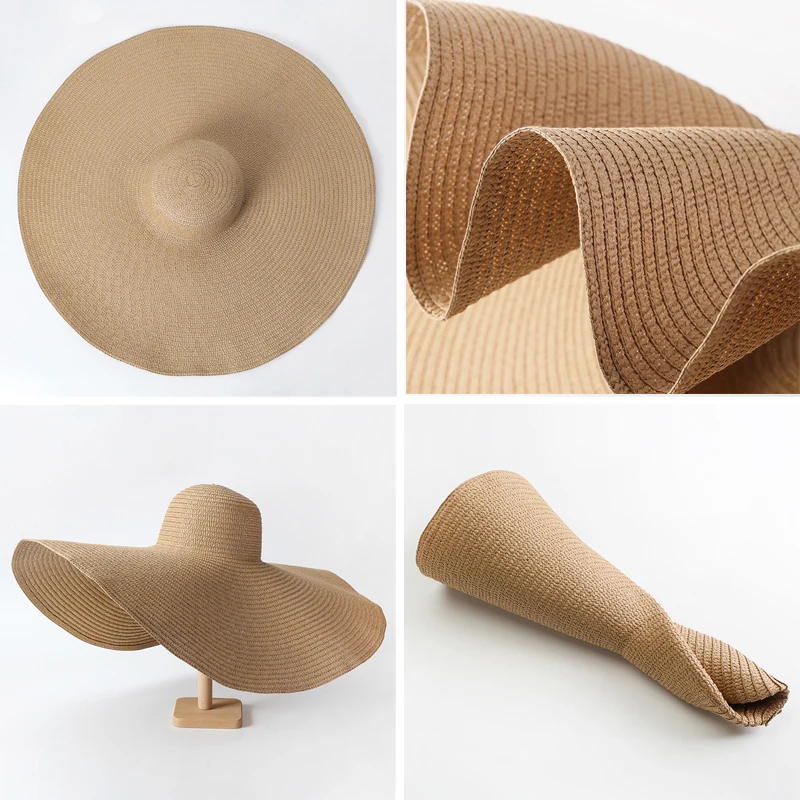 Summer 70cm Large Wide Brim Sun Hats For Women Oversized Beach Hat Foldable Travel Straw Hat Lady UV Protection Sun Shade Hat 6
