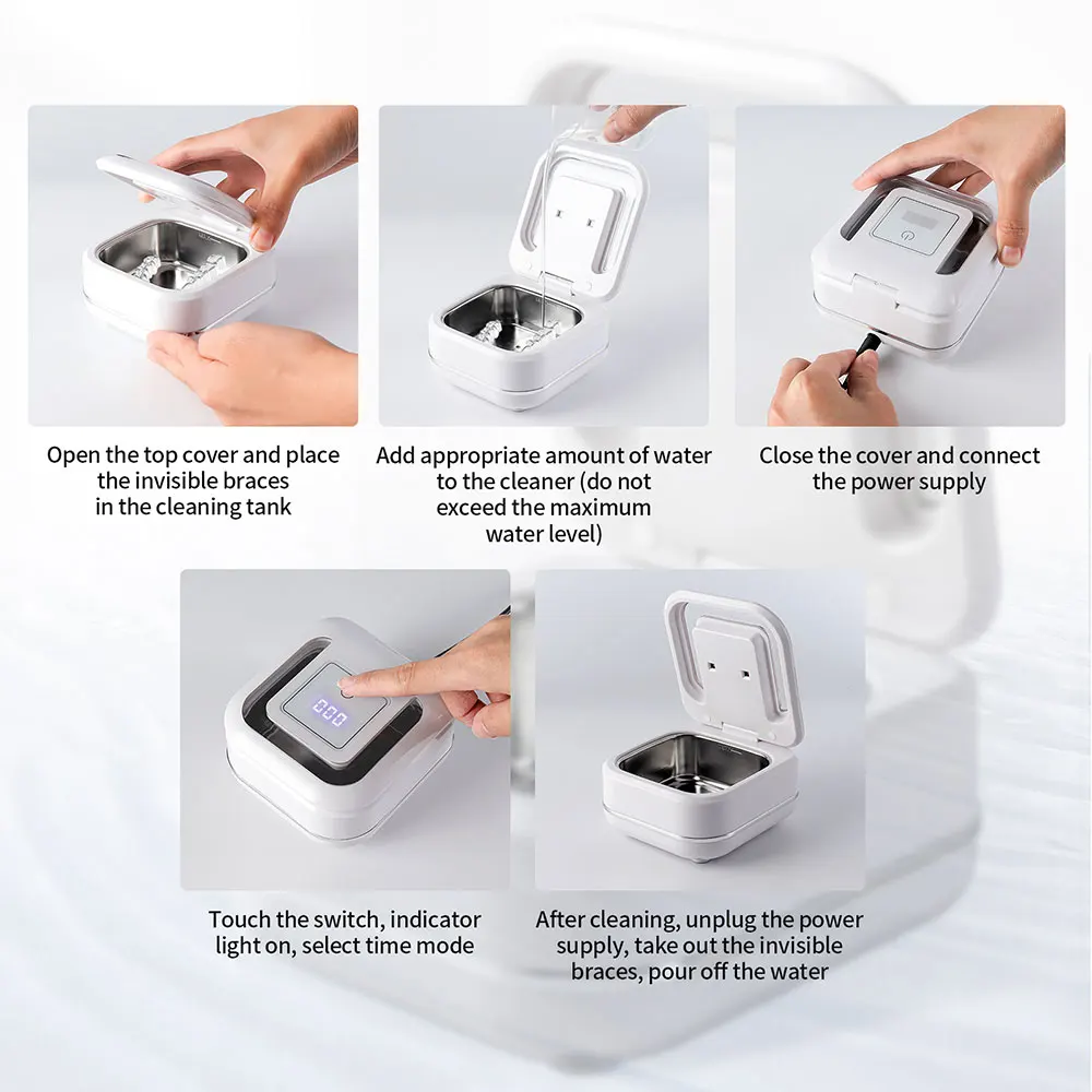 180ml Ultrasonic Cleaner UV Sterilization Ultrasound Dental Assistant Denture Washing Machine For False Teeth Aligner Retainer