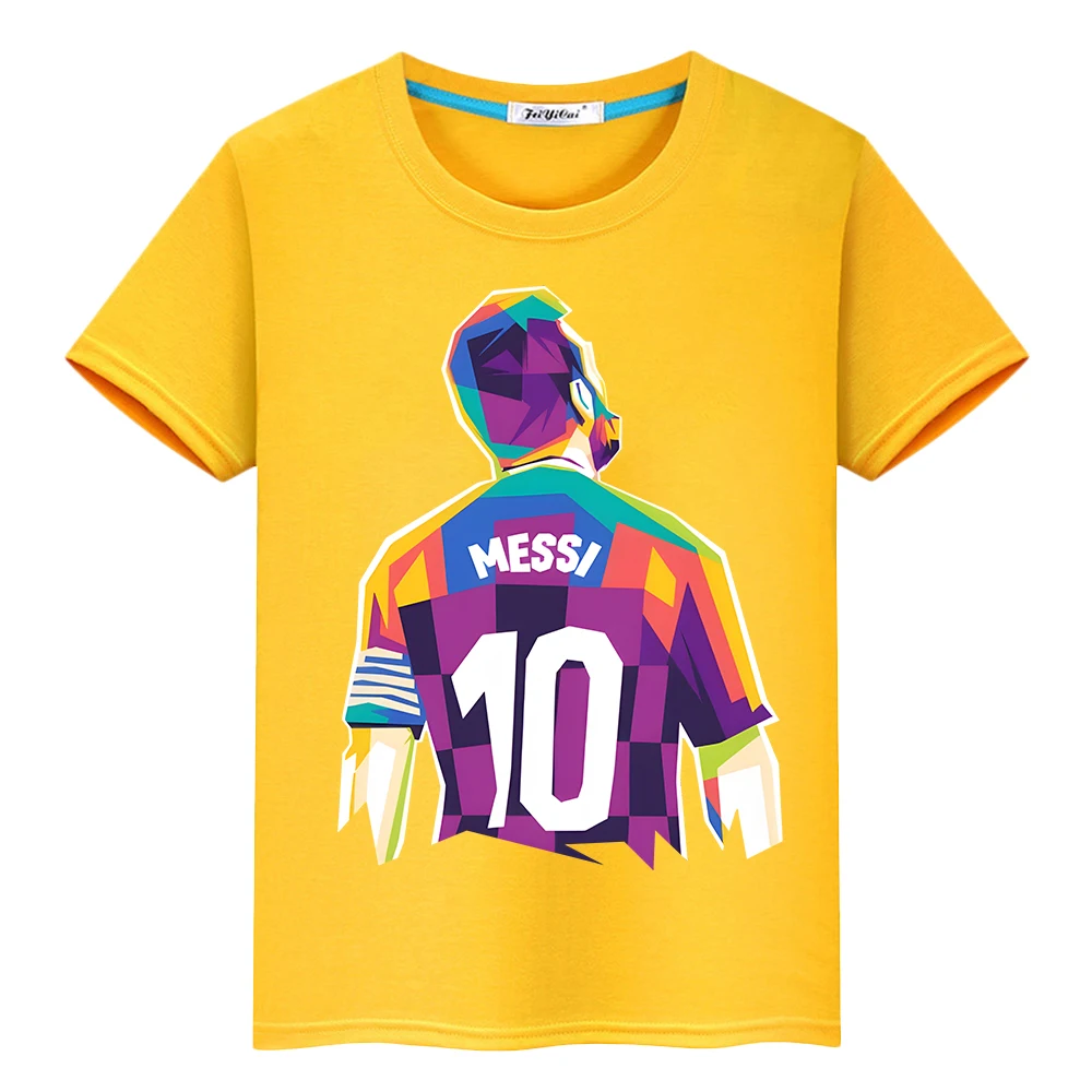 Football Print 100% Cotone T-Shirt Casual Short Boy Top Messi Avatar Stampato Kawaii Anime Tees Y2K One Piece Abbigliamento Per Bambini Ragazze