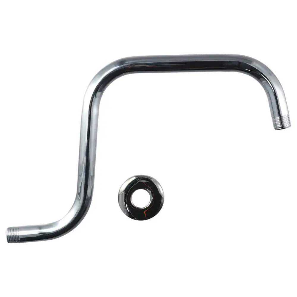 Stainless Steel Shower Extension Arm Silver S Shape Rainfall Shower Extension Arm Chrome with Flange Pipe Arm Bathroom
