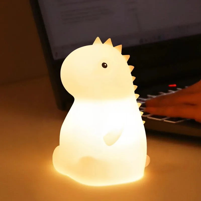 RGB 실리콘 공룡 야간 조명 USB 충전식 탭 컨트롤 LED 램프 어린이를위한 부드러운 빛 침실 홈 장식 선물