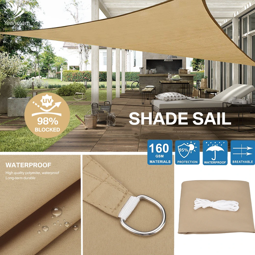 Polyester Triangle Sunshade Sail Canopy Patio Awning Garden 95% UV Shade Sails 