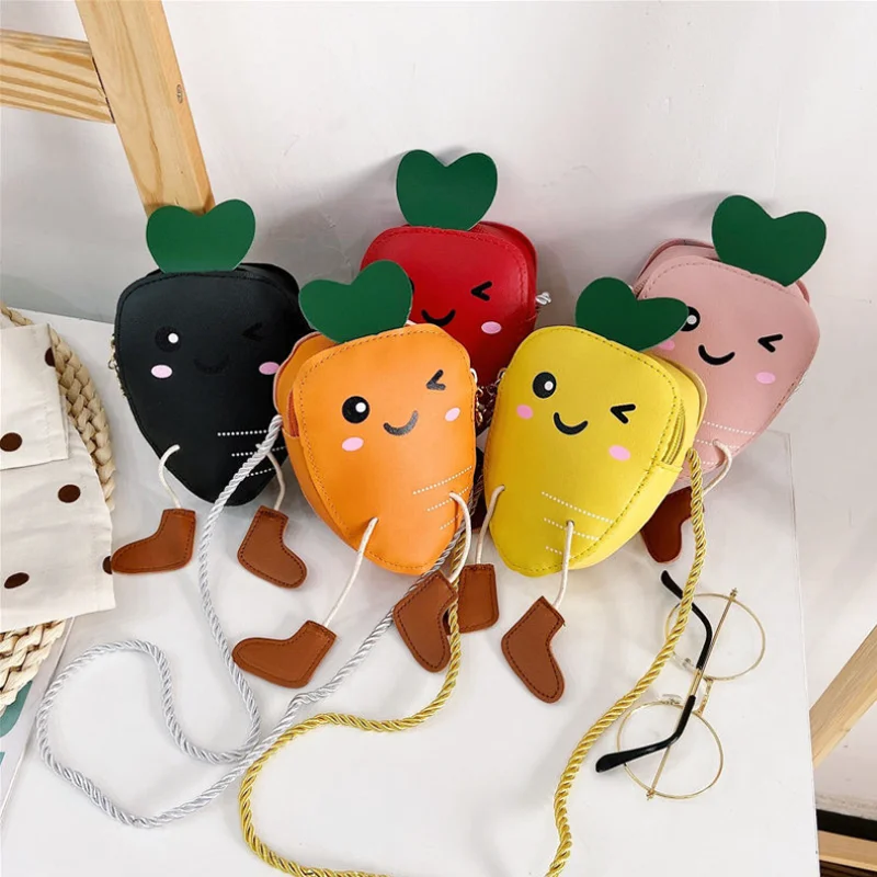 New Lovely Mini Children's Crossbody Bags Cute Carrot Little Girls Coin Purse Shoulder Messenger Bag Fashion Princess Handbags cute kids shoulder bag purse kids mini pu leather lovely princess handbags children messenger bag girls totes bags free ship