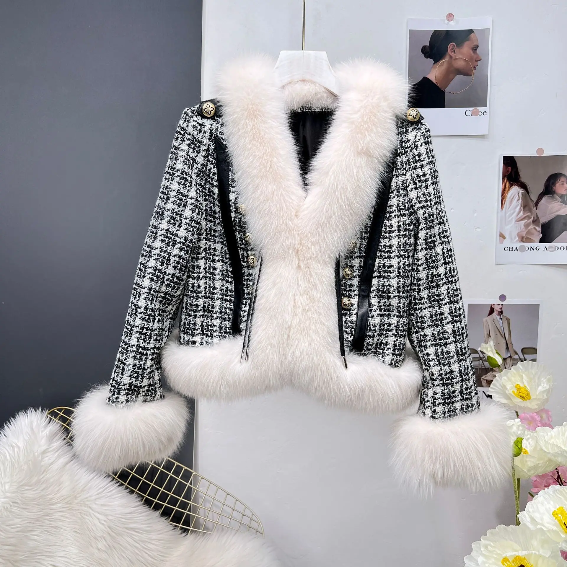 

2023 New Fox Hair Coarse Textile Fur Coat Women's Front and Cuff Small Fragrant Wind Wealth Qianjin Little Sister