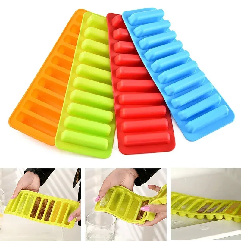 10 Grids Silicone Long Strip Ice Cube Mold Non-Stick for Chocolate Jelly Biscuit DIY Baking Ice Cream Bar Tray Kitchen Tool