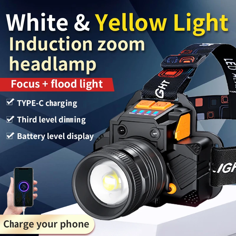 

LED strong light Type-C charging outdoor running and cycling portable sensor headlight
