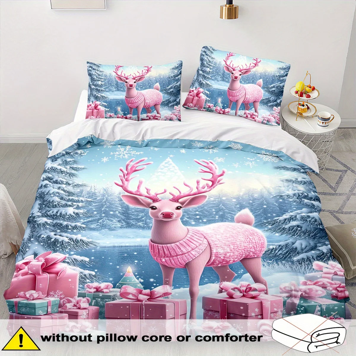 Deer Theme Down Comforter Cover Set - 2/3pcs, Soft Comfortable Breathable, Christmas Gift Bedding Set