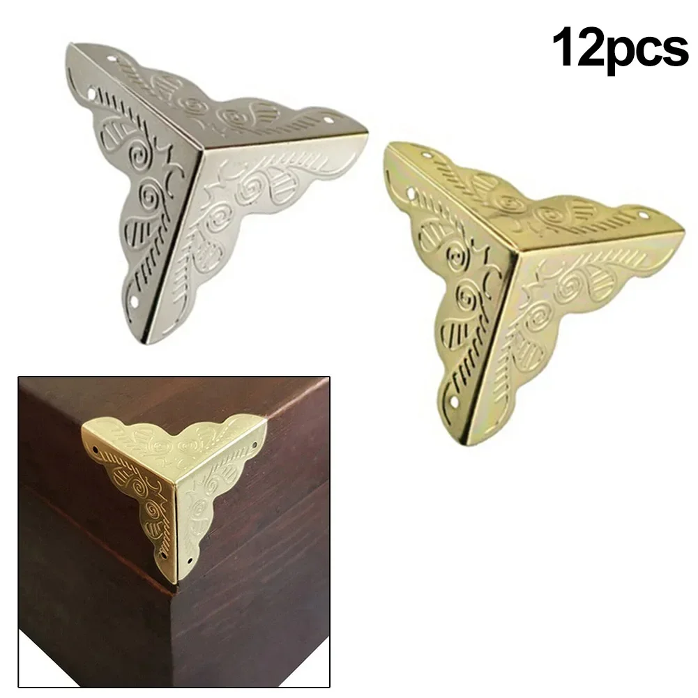 Vintage Flower Case Box Triangle Corners With Screws For Furniture Wooden Jewelry Box Corner Protect Decorative 12Pcs