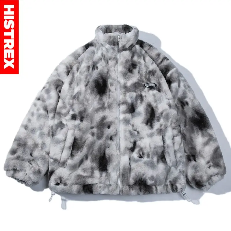 

HISTREX Hip Hop Winter Faux Fur Fleece Jacket Streetwear Men Harajuku Tie Dye Heart Fuzzy Jackets Warm Coats Casual Zipper Coats