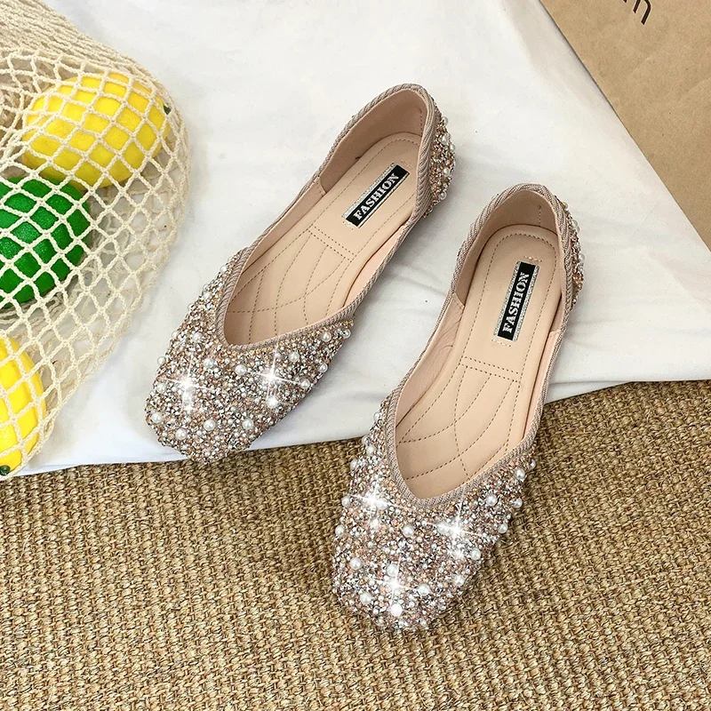 

For Women 2024 Loafers Glitter Slides Ladies Slippers Peep Toe Flat Shoes Female Pantofle Fashion Jelly New Luxury