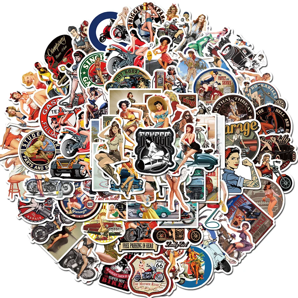 50/100pcs Retro Style Sexy Stickers Anime Pin Up Girl Stickers Skateboard Laptop Guitar Scrapbooking Moto PVC Decal 100pcs american small animals stickers notebook laptop car sticker stationery scrapbooking phone skateboard kids toys gadgets
