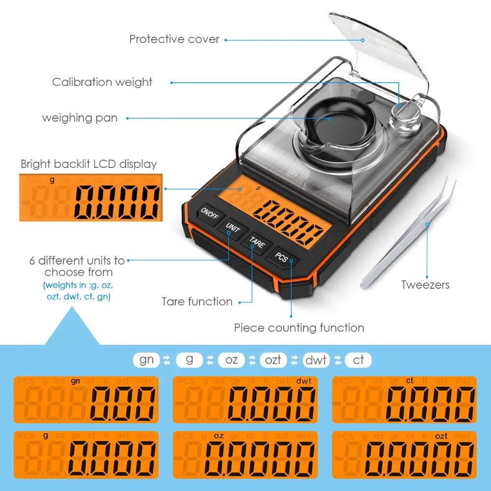 50 g / 0.001 g milligram scale, milligram precision scale, MG scale, pocket  scale, laboratory scale with LCD display, letter scale, professional  digital scale, gold scale 
