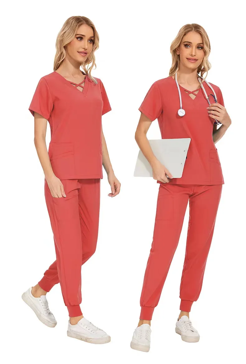 Stretch Women Slim Fit Scrubs Sets Medical Uniforms Doctors Tops Joggers Surgical Gowns Nurse Accessories Salon Spa Workwear Set